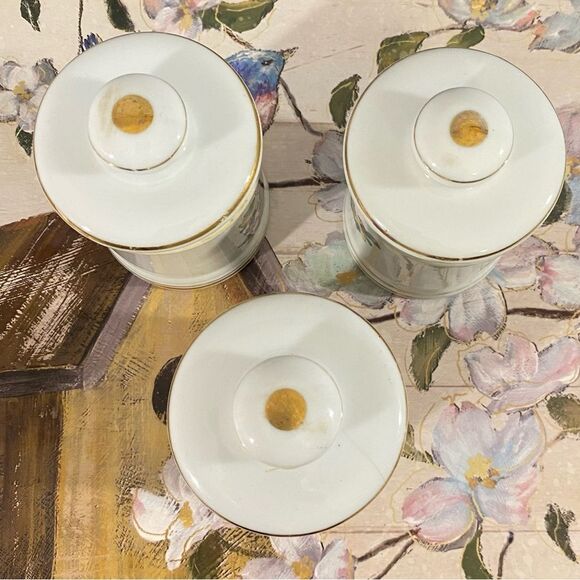 Vintage 1930s Japan Porcelain Covered Apothecary Jars with Lids Set of 3 - Picture 7 of 8